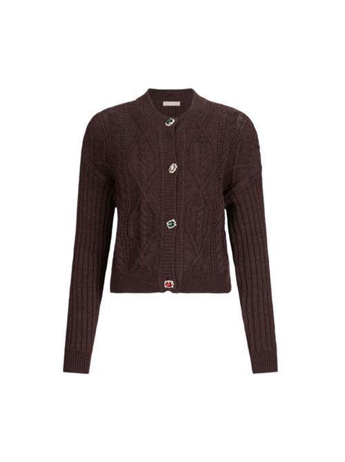 Cardigan da donna corto,  in misto lana, con bottoni gioiello, color cioccolato LIU JO | MF5423-MS040X0385